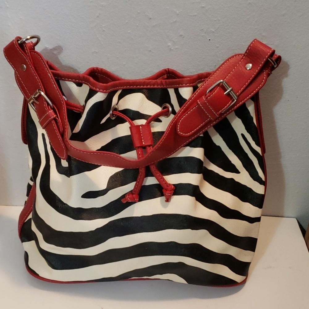 Attention Zebra Print Drawstring Handbag - image 3